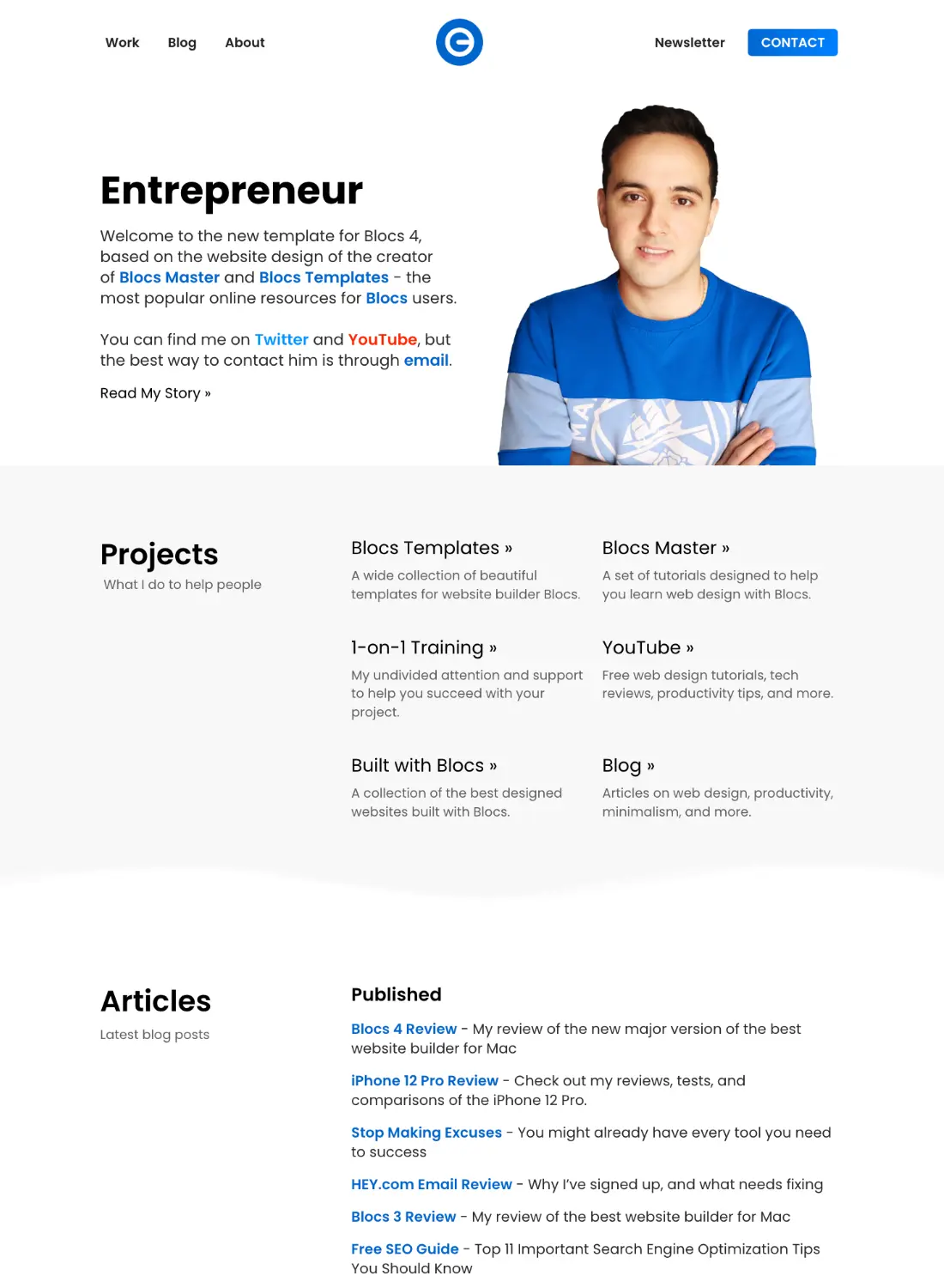 entrepreneur premium free template for blocs 5 website builder