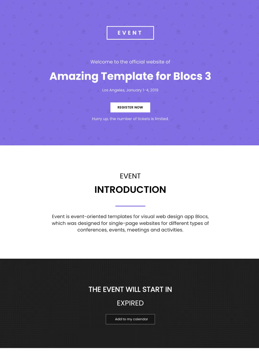event conference premium free template for blocs 5 website builder