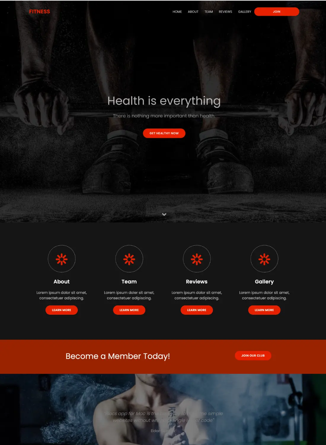 fitness gym premium free template for blocs 5 website builder