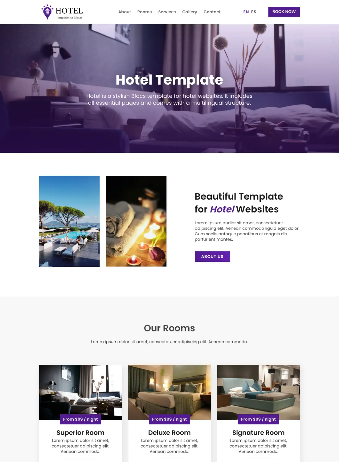 hotel premium free template for blocs 5 website builder