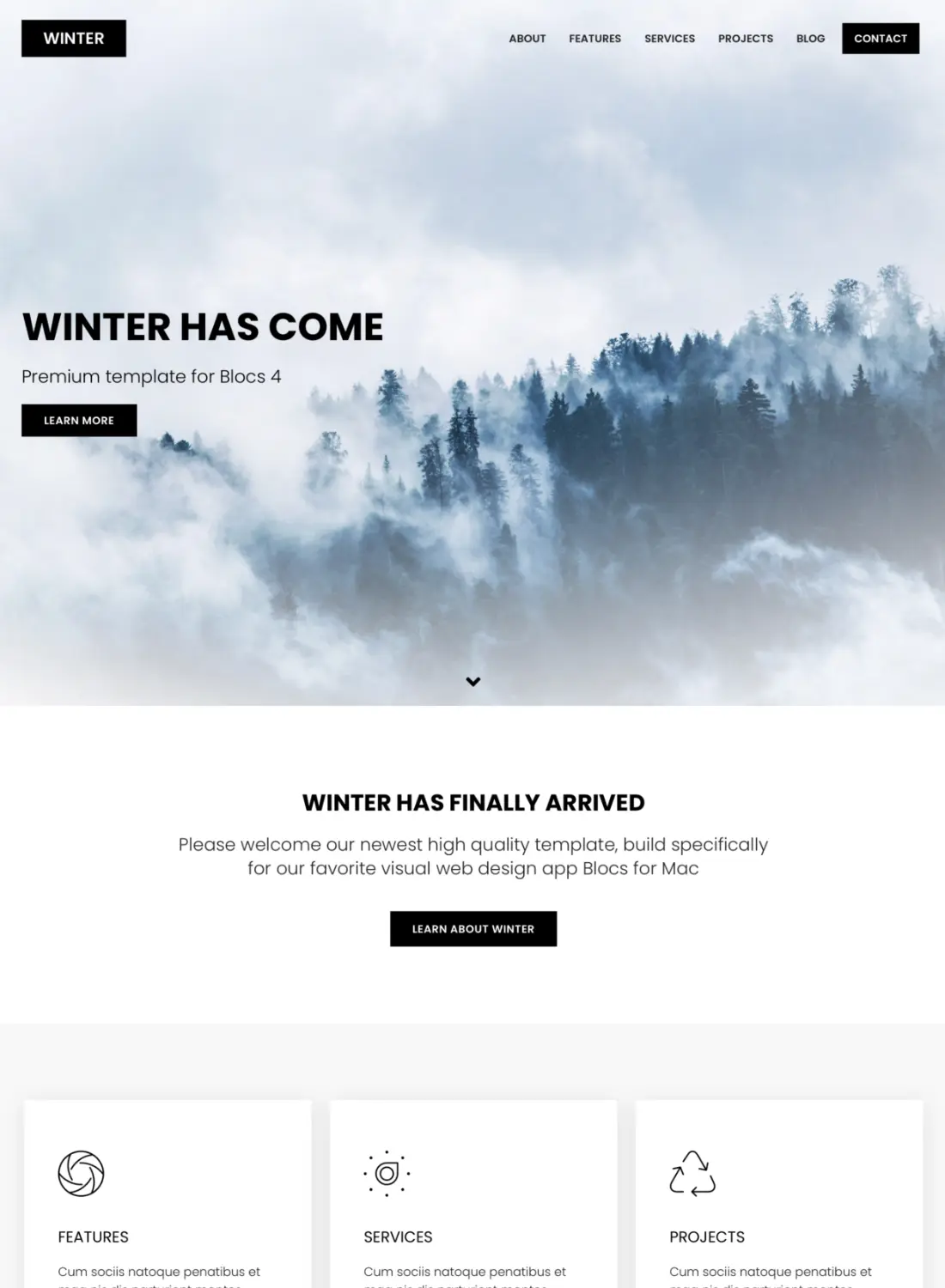 winter clean premium free template for blocs 5 website builder